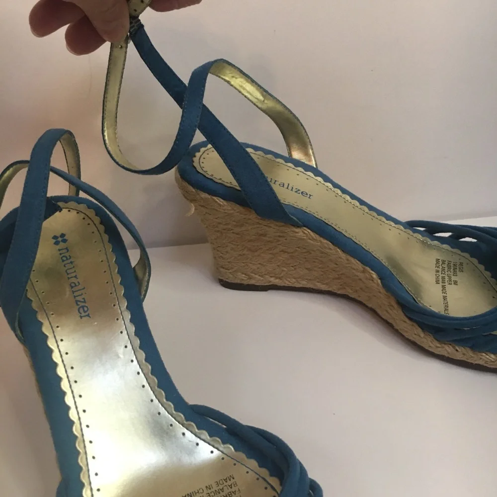 Naturalizer Teal Blue Suede Espadrille Wedge Sandals